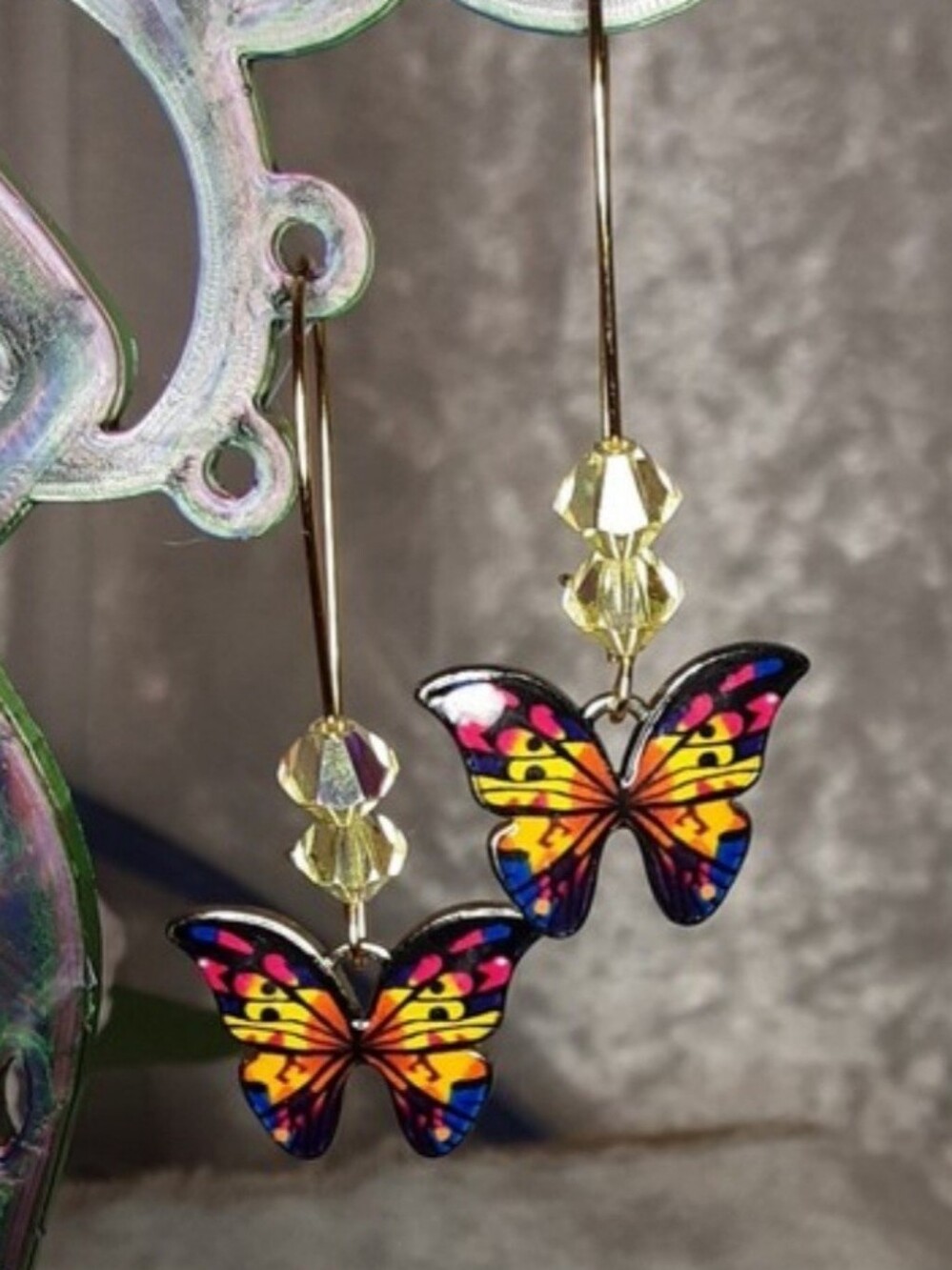 Handmade Butterfly Drop Earrings in Yellow and Multicolor - Lightweight